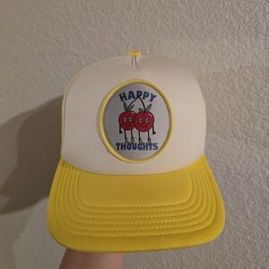 American Eagle Yellow and White Cherry Happy Thoughts Patch Snapback Trucker Hat